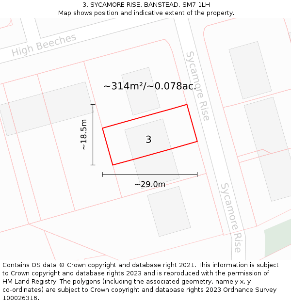 3, SYCAMORE RISE, BANSTEAD, SM7 1LH: Plot and title map