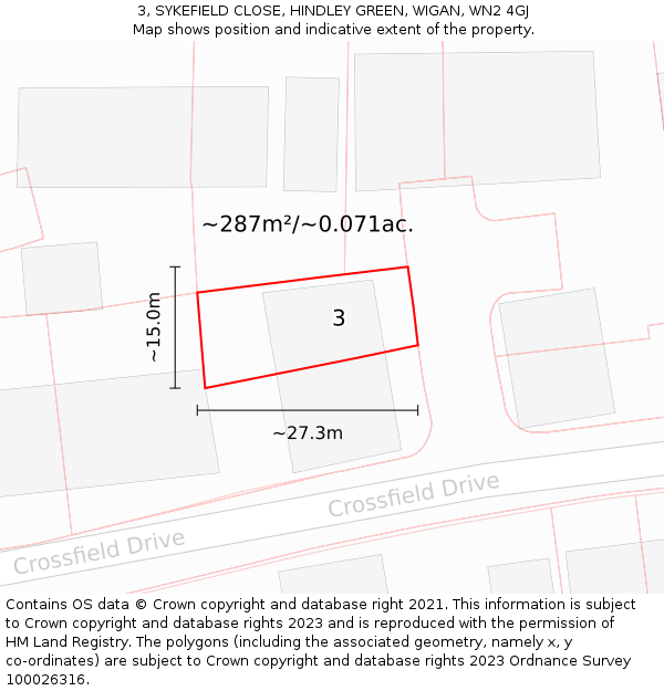 3, SYKEFIELD CLOSE, HINDLEY GREEN, WIGAN, WN2 4GJ: Plot and title map