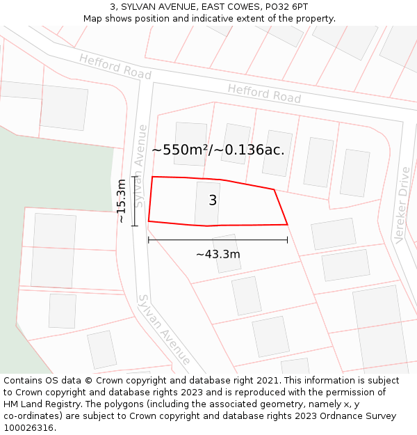 3, SYLVAN AVENUE, EAST COWES, PO32 6PT: Plot and title map