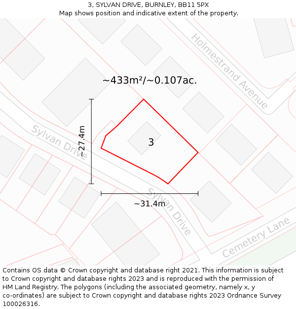 3, SYLVAN DRIVE, BURNLEY, BB11 5PX: Plot and title map