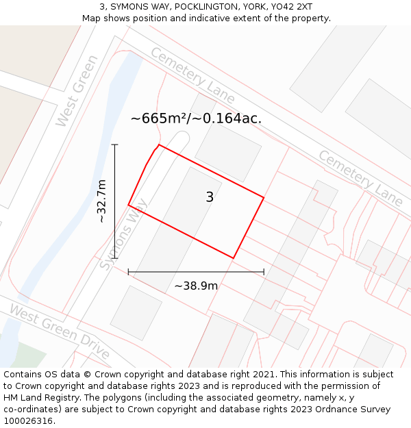 3, SYMONS WAY, POCKLINGTON, YORK, YO42 2XT: Plot and title map