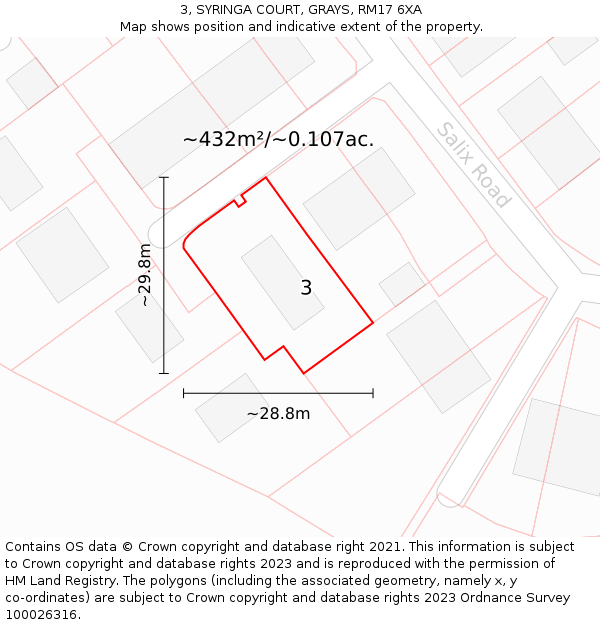 3, SYRINGA COURT, GRAYS, RM17 6XA: Plot and title map