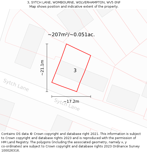 3, SYTCH LANE, WOMBOURNE, WOLVERHAMPTON, WV5 0NF: Plot and title map