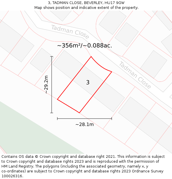 3, TADMAN CLOSE, BEVERLEY, HU17 9GW: Plot and title map