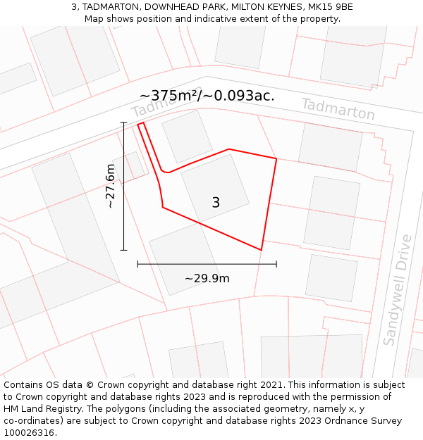 3, TADMARTON, DOWNHEAD PARK, MILTON KEYNES, MK15 9BE: Plot and title map