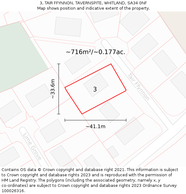 3, TAIR FFYNNON, TAVERNSPITE, WHITLAND, SA34 0NF: Plot and title map