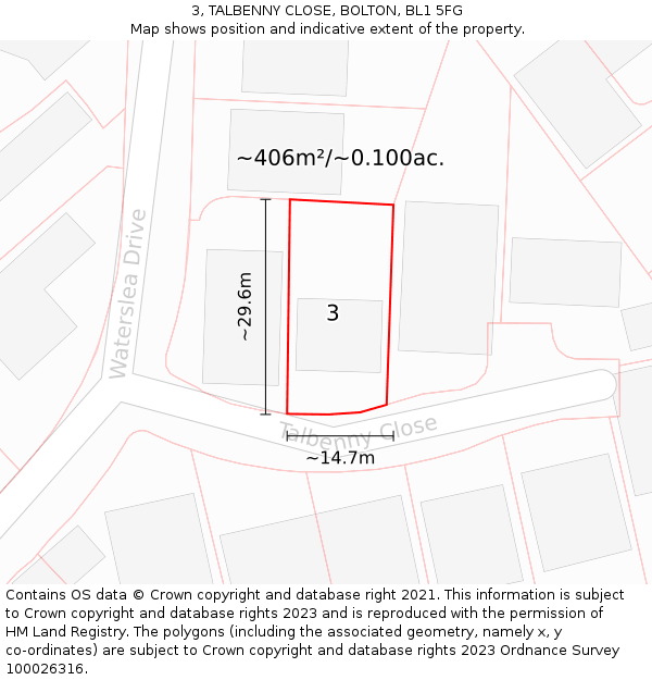 3, TALBENNY CLOSE, BOLTON, BL1 5FG: Plot and title map