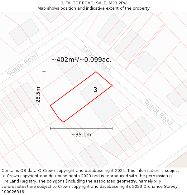 3, TALBOT ROAD, SALE, M33 2FW: Plot and title map