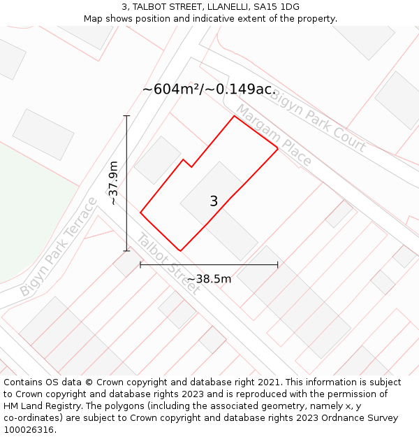 3, TALBOT STREET, LLANELLI, SA15 1DG: Plot and title map