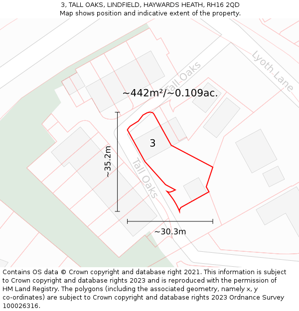 3, TALL OAKS, LINDFIELD, HAYWARDS HEATH, RH16 2QD: Plot and title map