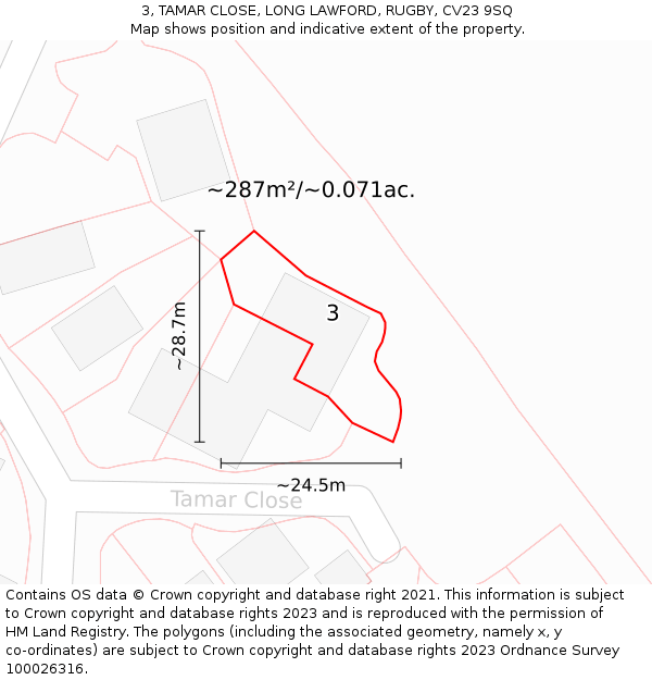 3, TAMAR CLOSE, LONG LAWFORD, RUGBY, CV23 9SQ: Plot and title map