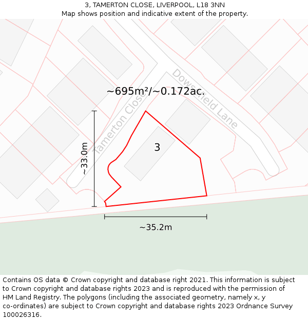 3, TAMERTON CLOSE, LIVERPOOL, L18 3NN: Plot and title map