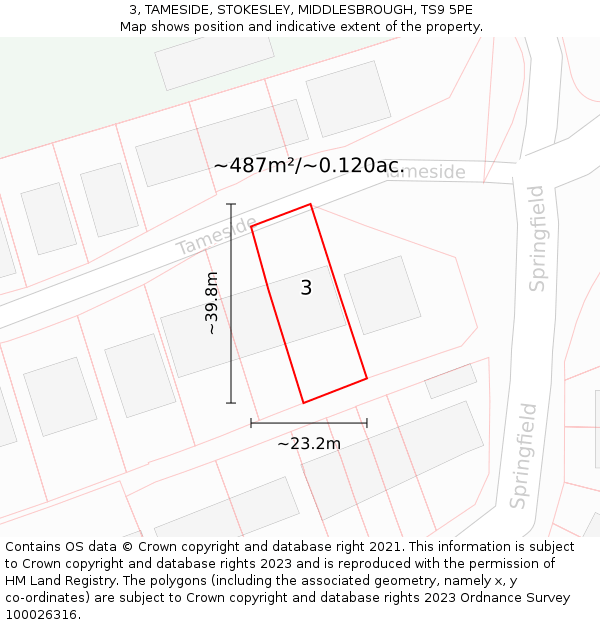 3, TAMESIDE, STOKESLEY, MIDDLESBROUGH, TS9 5PE: Plot and title map