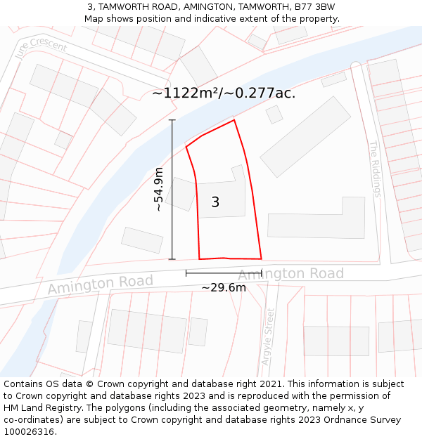 3, TAMWORTH ROAD, AMINGTON, TAMWORTH, B77 3BW: Plot and title map