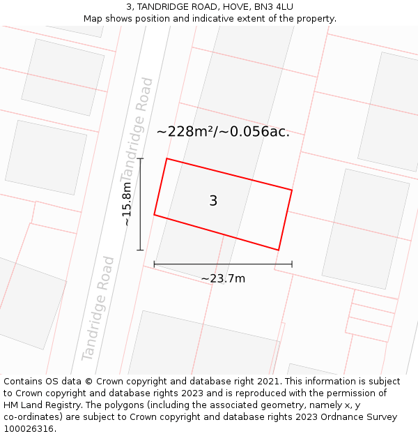 3, TANDRIDGE ROAD, HOVE, BN3 4LU: Plot and title map