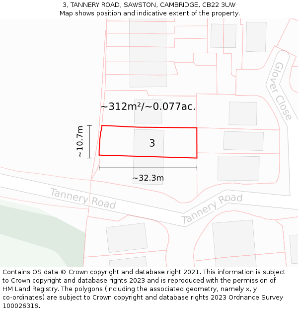 3, TANNERY ROAD, SAWSTON, CAMBRIDGE, CB22 3UW: Plot and title map