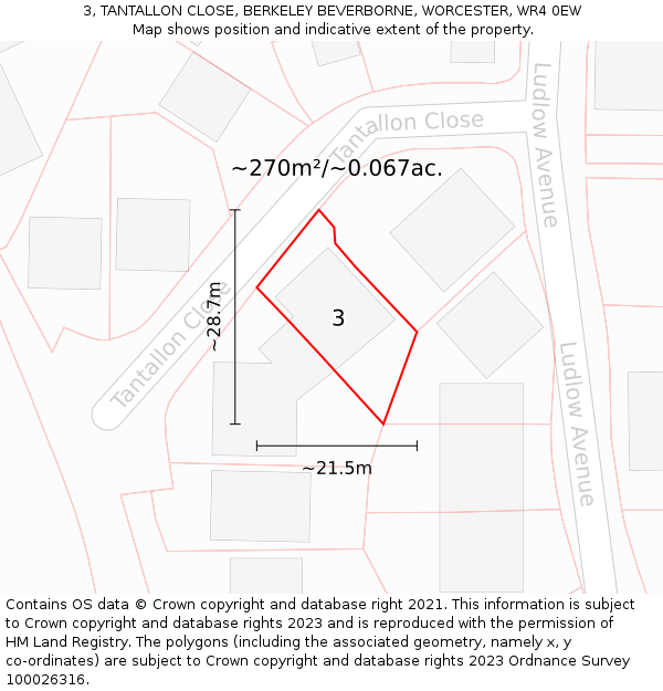 3, TANTALLON CLOSE, BERKELEY BEVERBORNE, WORCESTER, WR4 0EW: Plot and title map