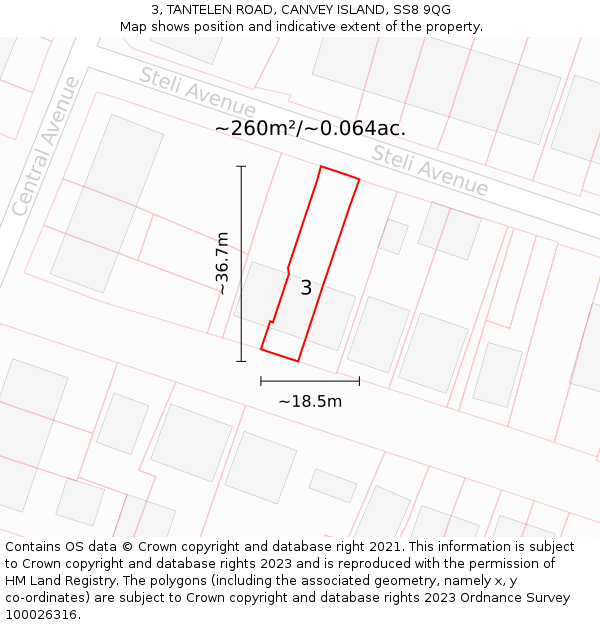 3, TANTELEN ROAD, CANVEY ISLAND, SS8 9QG: Plot and title map