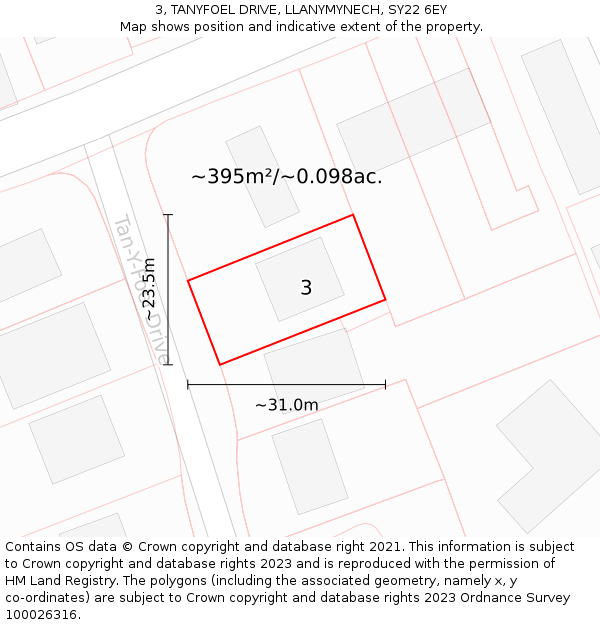3, TANYFOEL DRIVE, LLANYMYNECH, SY22 6EY: Plot and title map