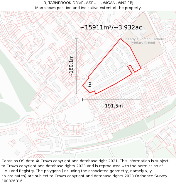 3, TARNBROOK DRIVE, ASPULL, WIGAN, WN2 1RJ: Plot and title map