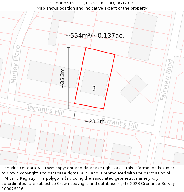 3, TARRANTS HILL, HUNGERFORD, RG17 0BL: Plot and title map