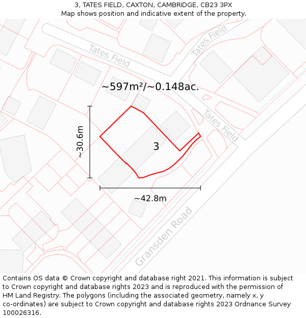 3, TATES FIELD, CAXTON, CAMBRIDGE, CB23 3PX: Plot and title map