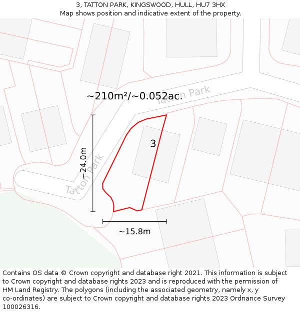 3, TATTON PARK, KINGSWOOD, HULL, HU7 3HX: Plot and title map