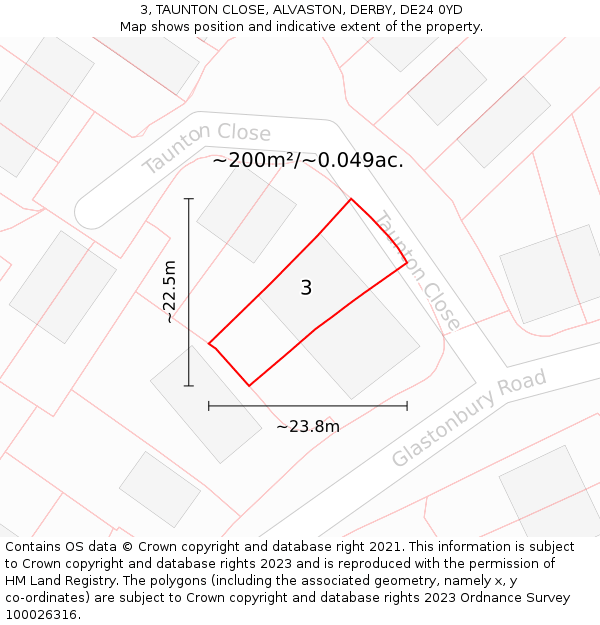 3, TAUNTON CLOSE, ALVASTON, DERBY, DE24 0YD: Plot and title map