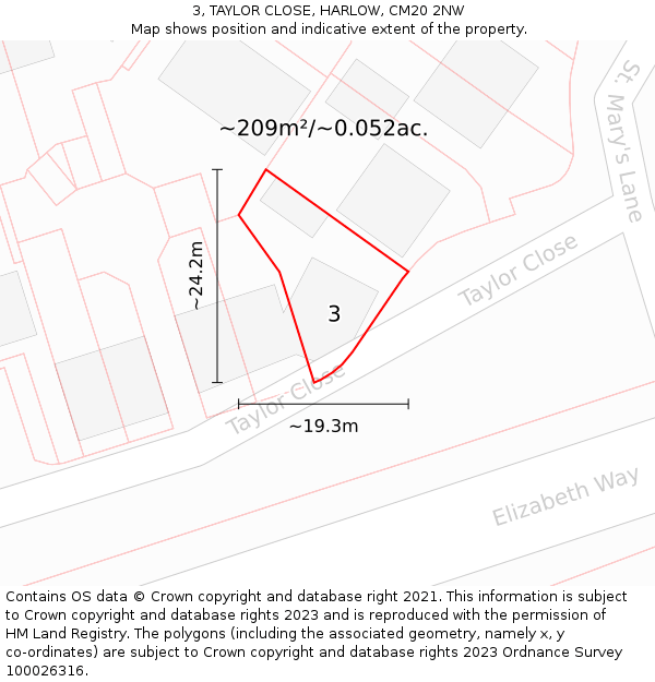 3, TAYLOR CLOSE, HARLOW, CM20 2NW: Plot and title map