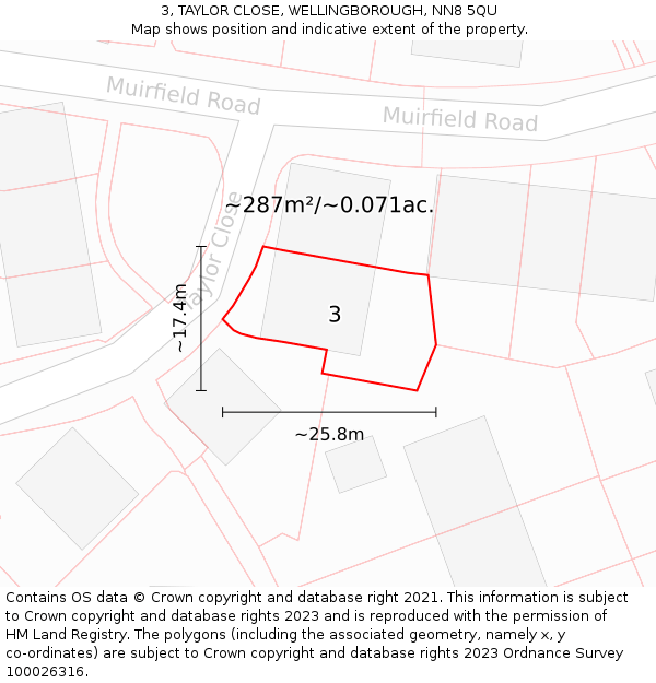 3, TAYLOR CLOSE, WELLINGBOROUGH, NN8 5QU: Plot and title map