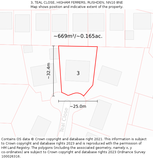 3, TEAL CLOSE, HIGHAM FERRERS, RUSHDEN, NN10 8NE: Plot and title map