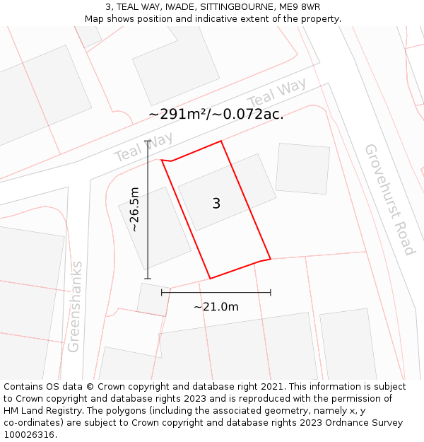 3, TEAL WAY, IWADE, SITTINGBOURNE, ME9 8WR: Plot and title map
