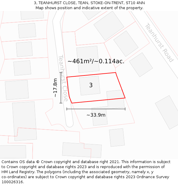 3, TEANHURST CLOSE, TEAN, STOKE-ON-TRENT, ST10 4NN: Plot and title map