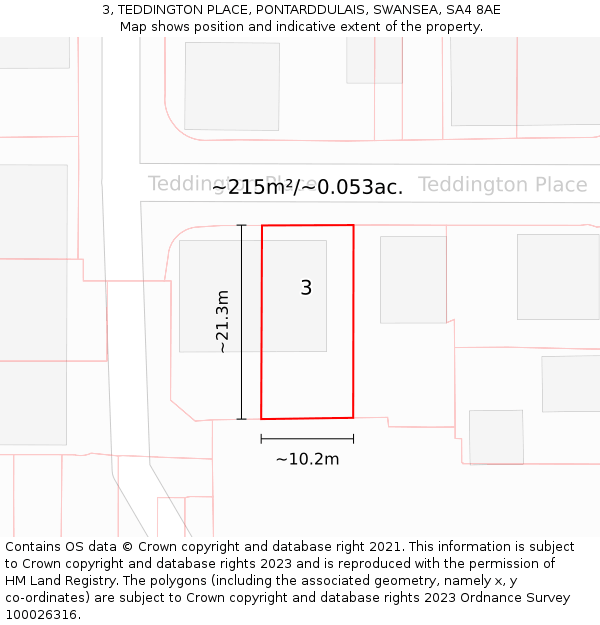 3, TEDDINGTON PLACE, PONTARDDULAIS, SWANSEA, SA4 8AE: Plot and title map