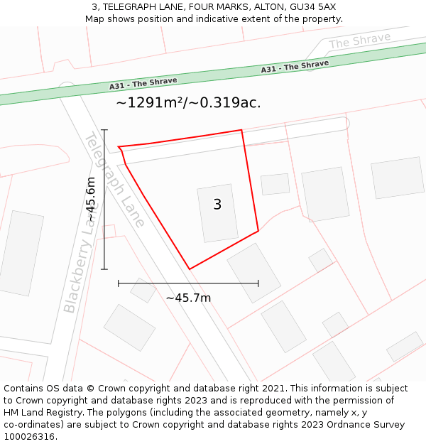 3, TELEGRAPH LANE, FOUR MARKS, ALTON, GU34 5AX: Plot and title map