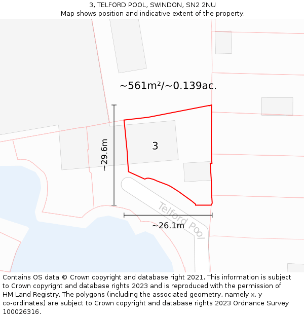 3, TELFORD POOL, SWINDON, SN2 2NU: Plot and title map