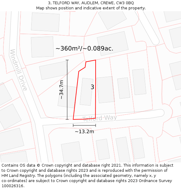 3, TELFORD WAY, AUDLEM, CREWE, CW3 0BQ: Plot and title map