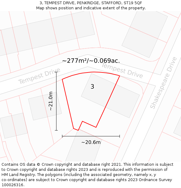 3, TEMPEST DRIVE, PENKRIDGE, STAFFORD, ST19 5QF: Plot and title map