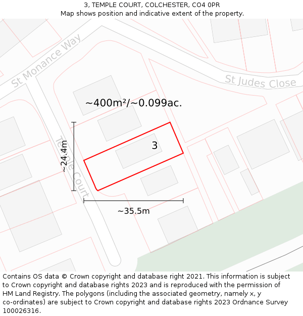 3, TEMPLE COURT, COLCHESTER, CO4 0PR: Plot and title map