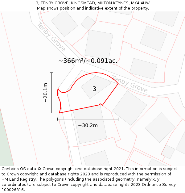 3, TENBY GROVE, KINGSMEAD, MILTON KEYNES, MK4 4HW: Plot and title map