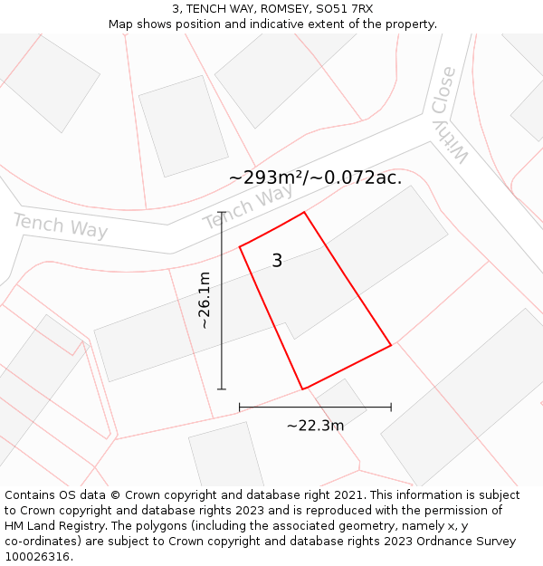 3, TENCH WAY, ROMSEY, SO51 7RX: Plot and title map