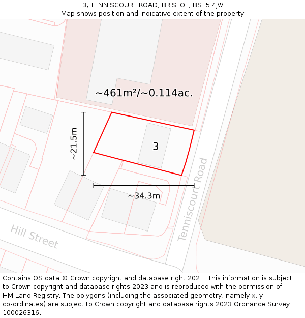 3, TENNISCOURT ROAD, BRISTOL, BS15 4JW: Plot and title map