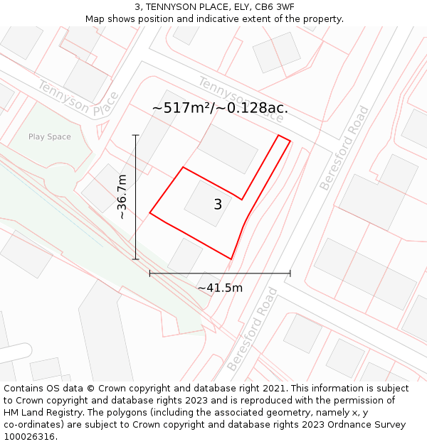 3, TENNYSON PLACE, ELY, CB6 3WF: Plot and title map