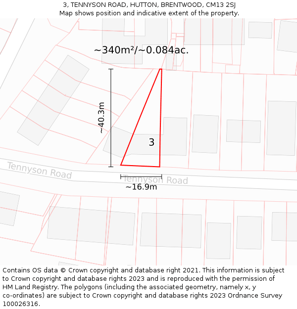 3, TENNYSON ROAD, HUTTON, BRENTWOOD, CM13 2SJ: Plot and title map