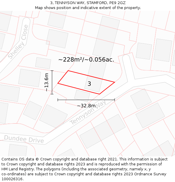 3, TENNYSON WAY, STAMFORD, PE9 2GZ: Plot and title map