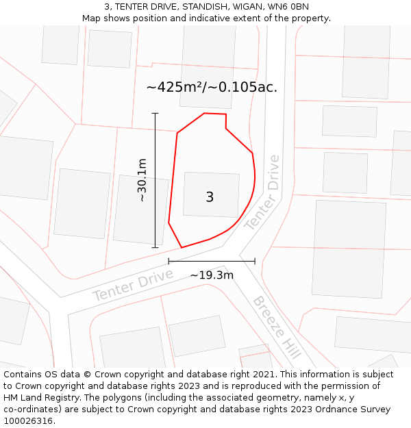 3, TENTER DRIVE, STANDISH, WIGAN, WN6 0BN: Plot and title map