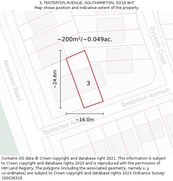 3, TENTERTON AVENUE, SOUTHAMPTON, SO19 9HT: Plot and title map