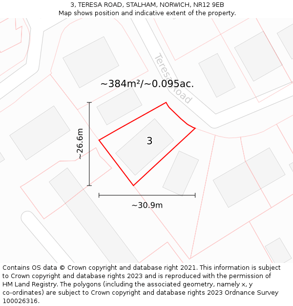 3, TERESA ROAD, STALHAM, NORWICH, NR12 9EB: Plot and title map