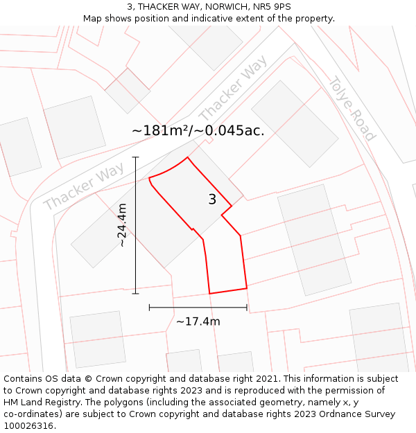 3, THACKER WAY, NORWICH, NR5 9PS: Plot and title map