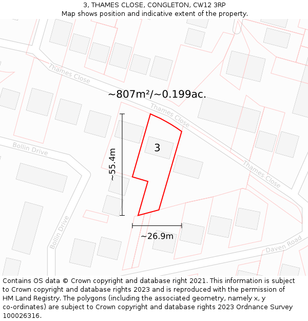 3, THAMES CLOSE, CONGLETON, CW12 3RP: Plot and title map